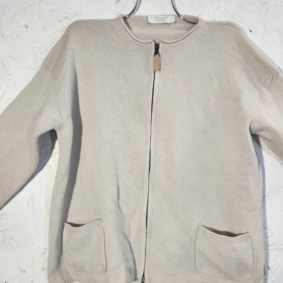 TONET Carella minimalist  neutral zip up cardigan sweater size 42 EU 6 US - Picture 5 of 15